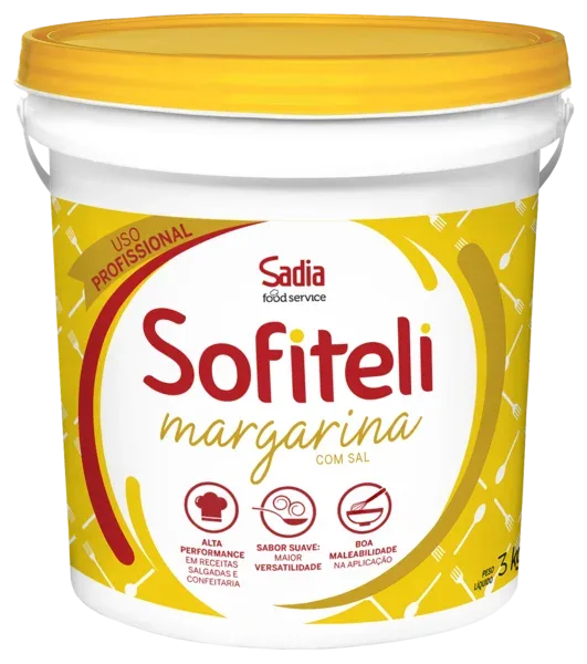 Margarina com Sal 75% de Lidípio Sofiteli Balde 3kg- Caixa com 6 — Sofiteli