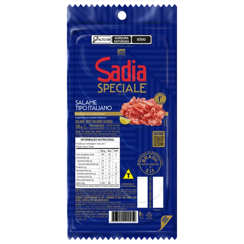 Salame Italiano Fatiado Sadia 100g -Caixa c/30 — Sadia