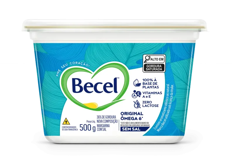 Margarina Ômega 6 Original s/ Sal Becel Pote 500g -Caixa c/12 — Becel