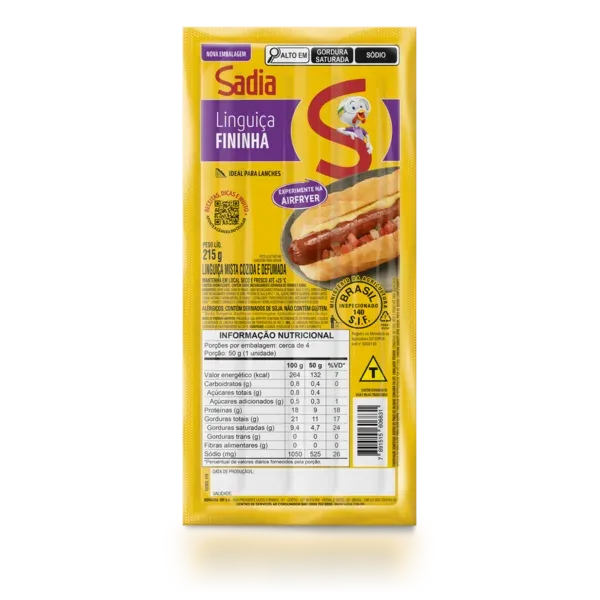 Linguiça Mista Cozida e Defumada Fininha Sadia 215g - Caixa c/ 21 — Sadia