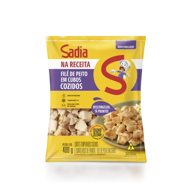 Peito de Frango Cozido em Cubos Sadia na Receita 400g -Caixa c/12 — Sadia