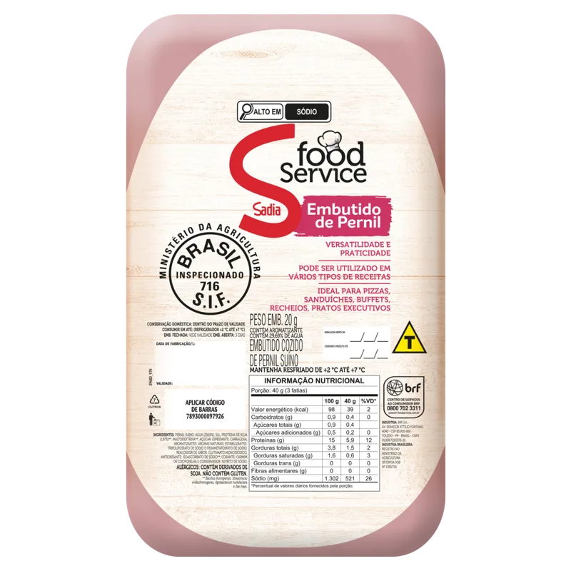 EMBUTIDO DE PERNIL COZ S/ CAPA GORDURA Sadia Food Service 3,5Kg -Caixa c/2 — Sadia