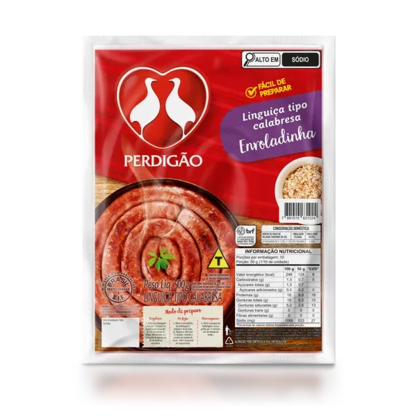 Linguiça Calabresa Enroladinha Perdigão 500g -Caixa c/12 — Perdigão