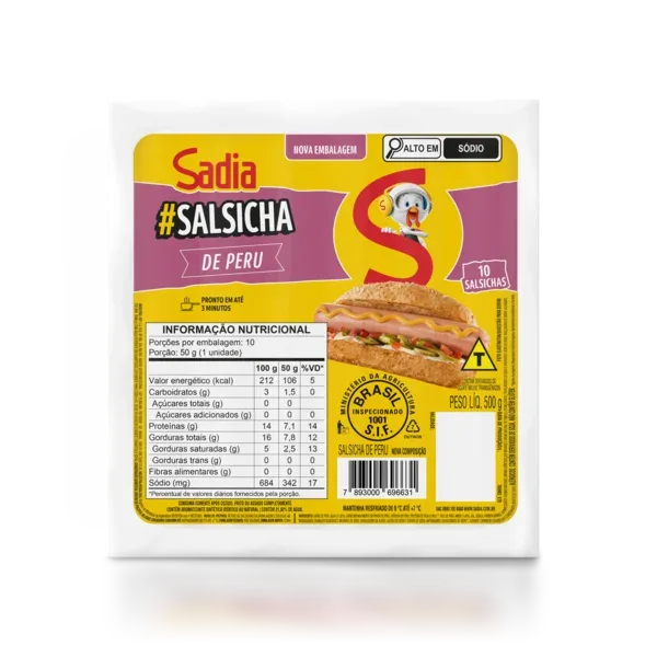Salsicha de Peru Sadia 500g -Caixa c/12 — Sadia