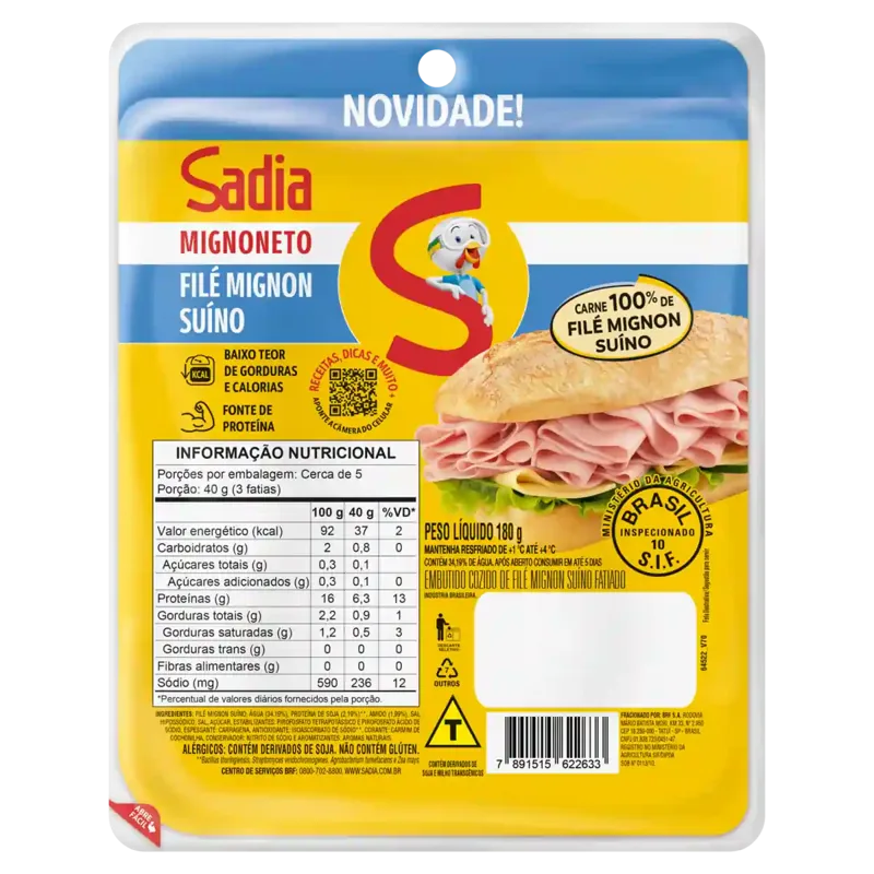 Frio de Filé Mignon Cozido Fatiado Resfriado 180 g- CX C/ 16 — Sadia