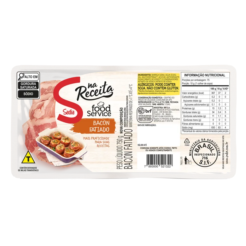 Bacon Fatiado Sadia Na Receita 750g -Caixa c/6 — Sadia