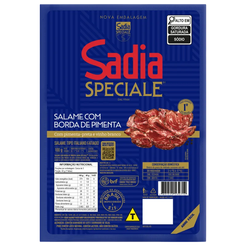 Salame Italiano Fatiado c/ Borda Pimenta Sadia Speciale 100g -Caixa c/40 — Sadia Speciale