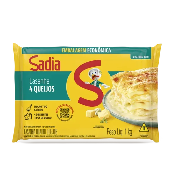 Lasanha Quatro Queijos Sadia Embalagem Econômica - 1kg  -Caixa c/4 — Sadia