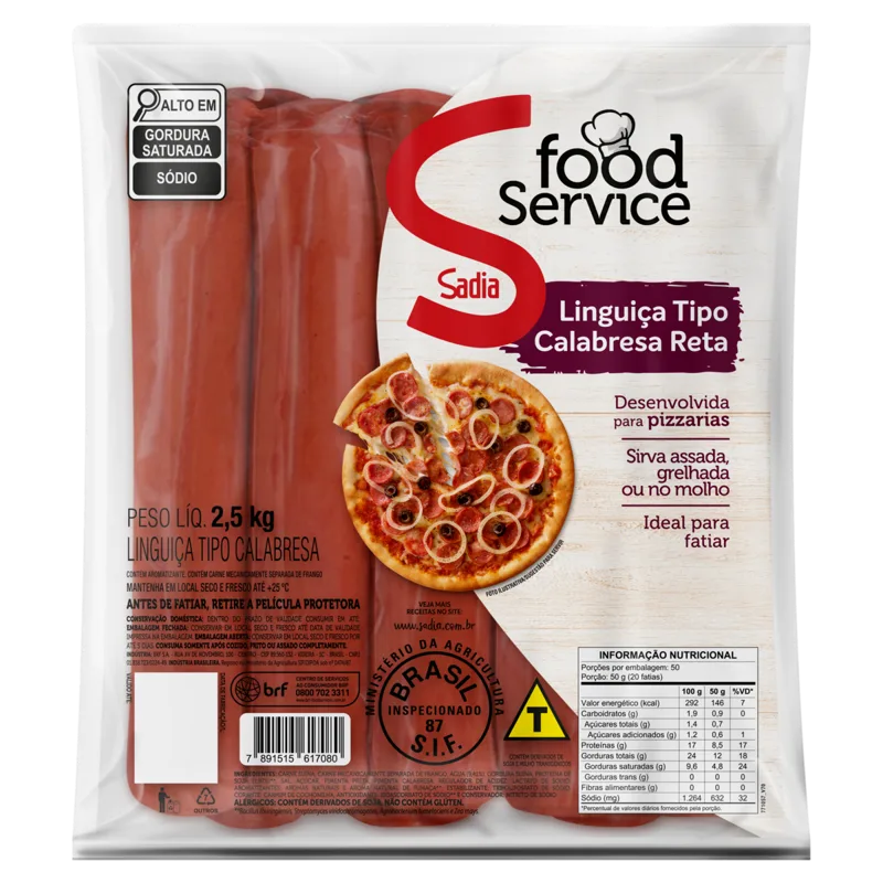 LINGUICA CALABRESA RETA FS PT 2,5KG SD — Sadia