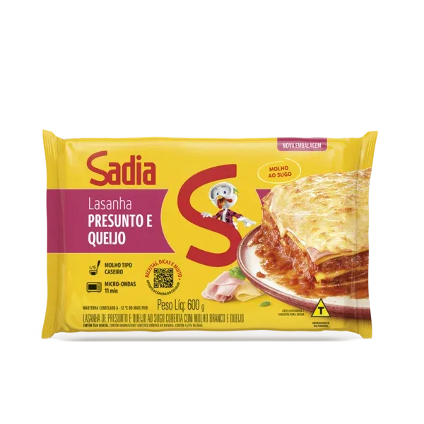 Lasanha Presunto e Queijo ao Sugo Sadia  600g -Caixa c/6 — Sadia